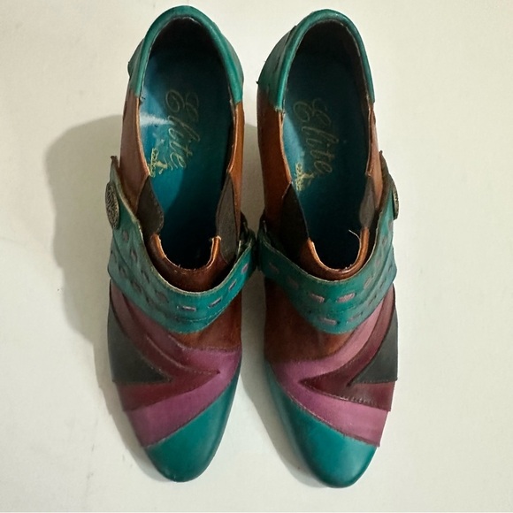 Elite by Corkys Multicolour Classic Leather Sawtooth Slip On Heels Booties Sz 11 - Picture 4 of 13